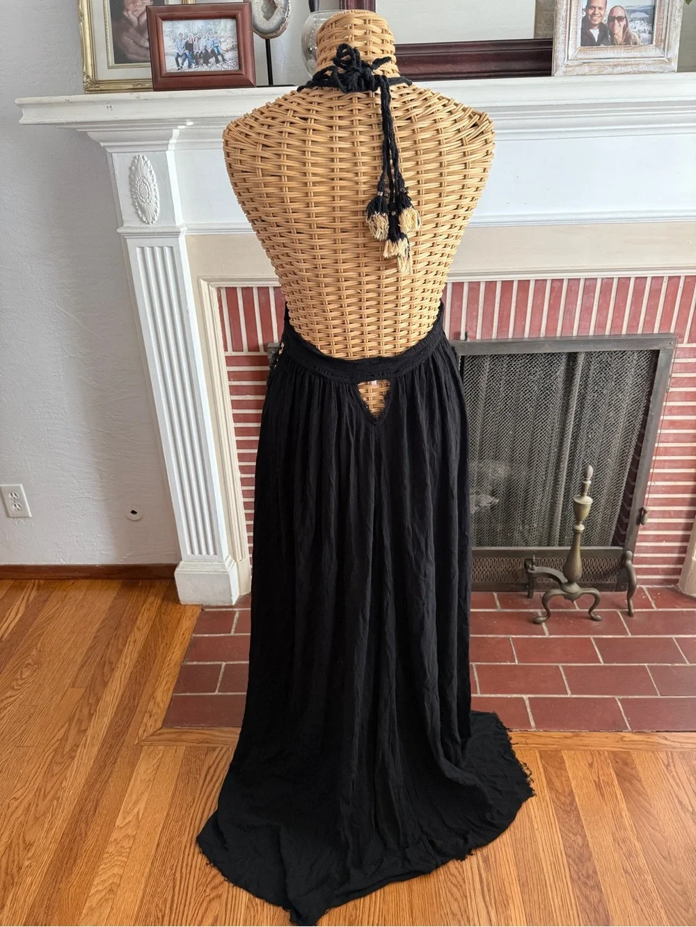Free People look into the sun black gauze maxi dress Large